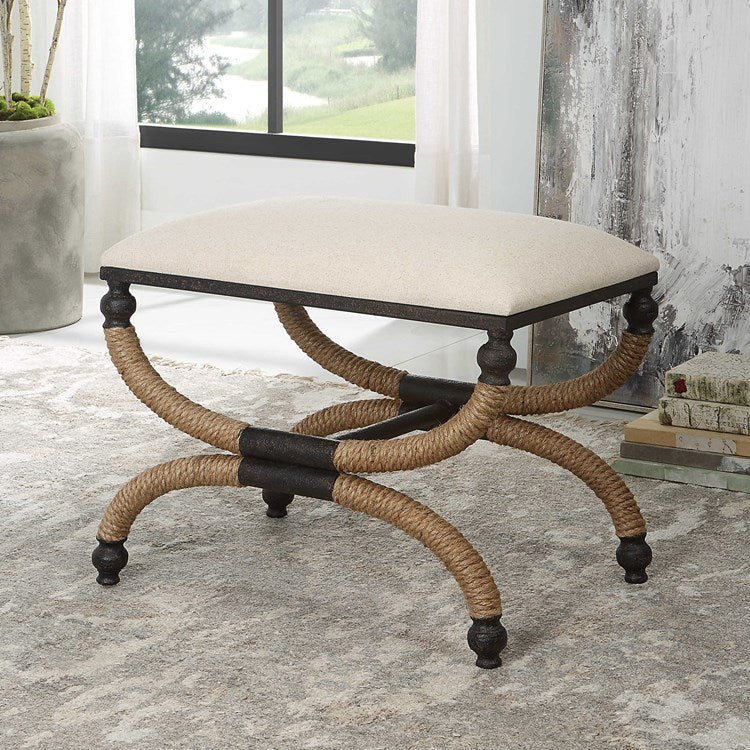 Uttermost Icaria Oatmeal Fabric Seat Cushion Rustic Modern Iron Bench - Image 3
