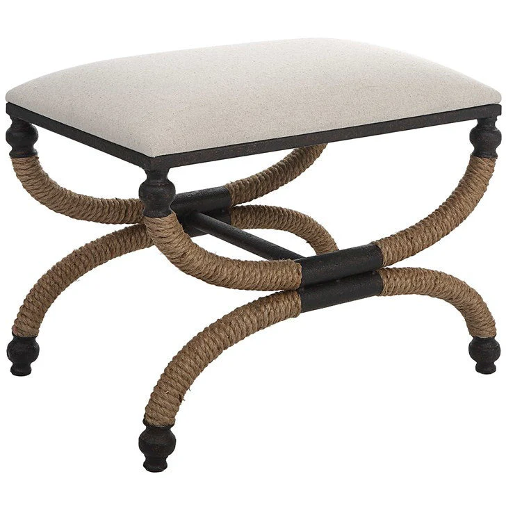 Uttermost Icaria Oatmeal Fabric Seat Cushion Rustic Modern Iron Bench - Image 4