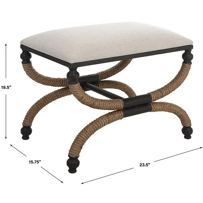 Uttermost Icaria Oatmeal Fabric Seat Cushion Rustic Modern Iron Bench - Image 6