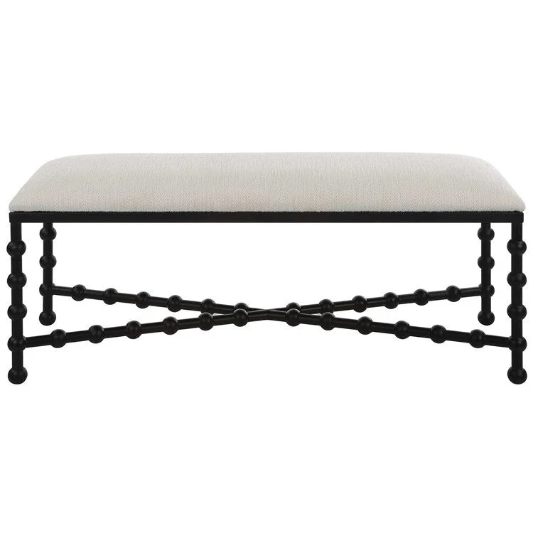 Uttermost Iron Drops Textured White Performance Fabric Seat Modern Black Iron Bench - Image 3