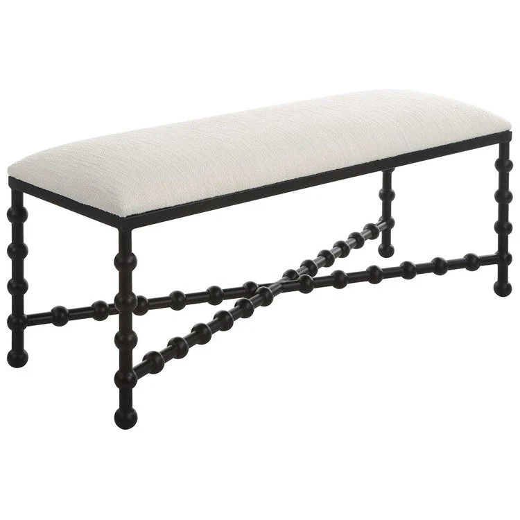 Uttermost Iron Drops Textured White Performance Fabric Seat Modern Black Iron Bench - Image 4