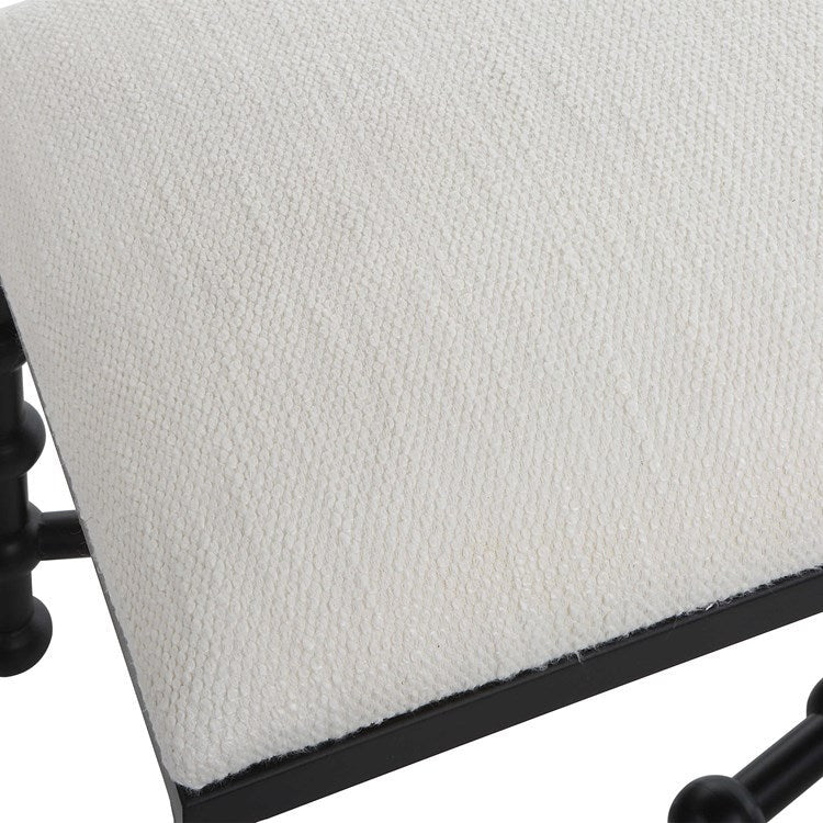 Uttermost Iron Drops Textured White Performance Fabric Seat Modern Black Iron Bench - Image 5