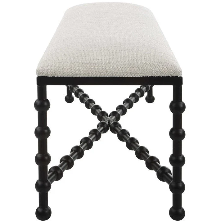 Uttermost Iron Drops Textured White Performance Fabric Seat Modern Black Iron Bench - Image 7