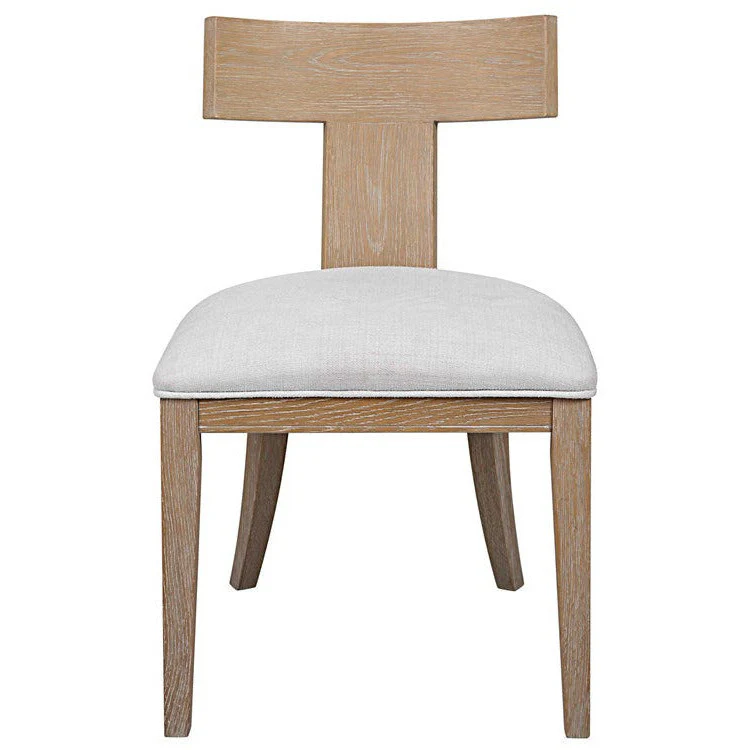 Uttermost Idris White Slubbed Performance Fabric Natural Wood Modern Dining Chair