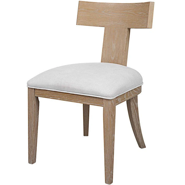 Uttermost Idris White Slubbed Performance Fabric Natural Wood Modern Dining Chair - Image 2