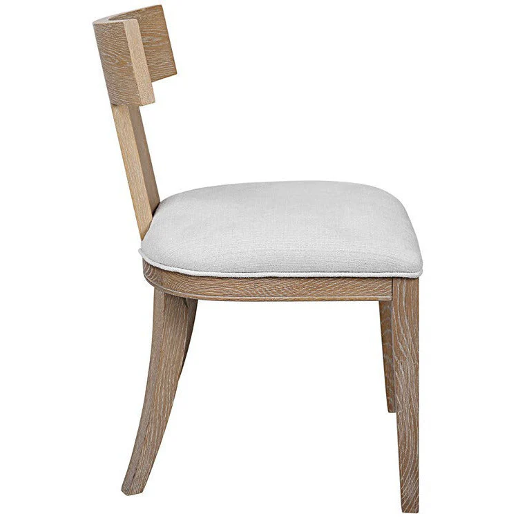 Uttermost Idris White Slubbed Performance Fabric Natural Wood Modern Dining Chair - Image 3