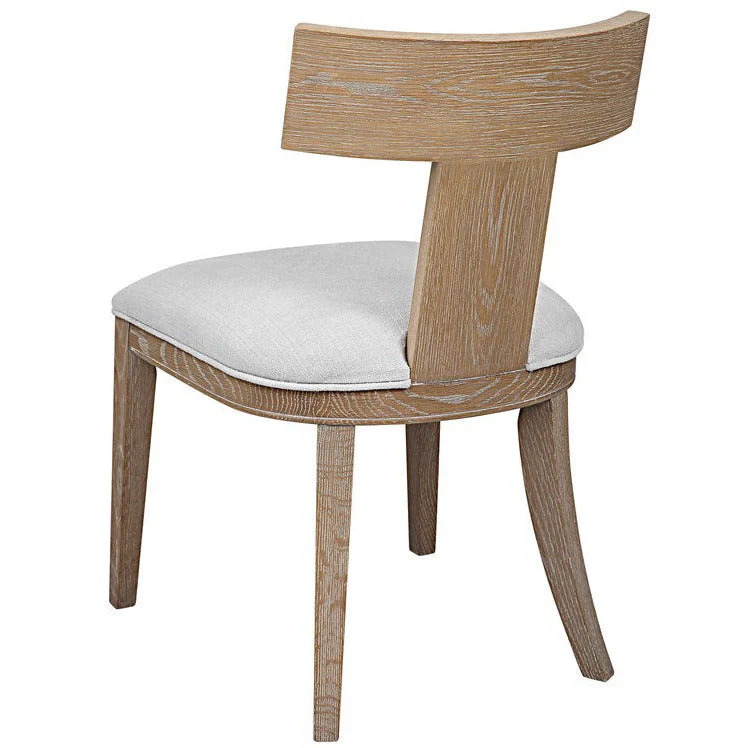 Uttermost Idris White Slubbed Performance Fabric Natural Wood Modern Dining Chair - Image 4