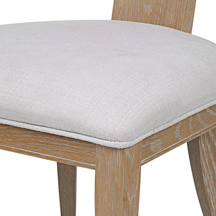 Uttermost Idris White Slubbed Performance Fabric Natural Wood Modern Dining Chair - Image 7