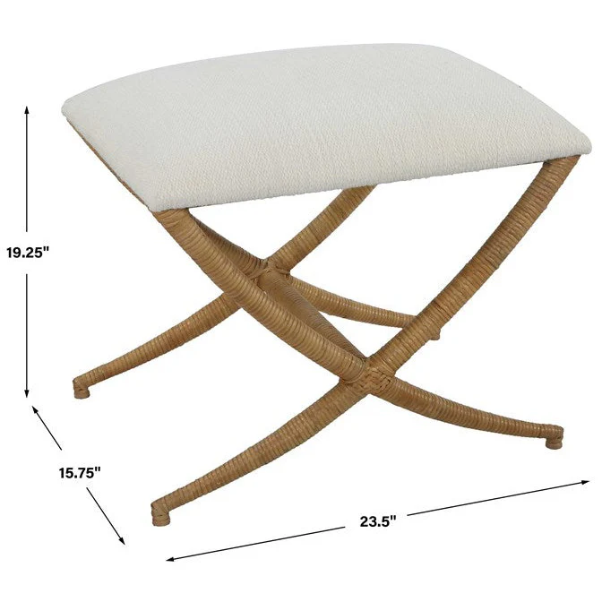 Uttermost Expedition Textured White Fabric Seat Rattan Wrapped Iron Small Bench - Image 5