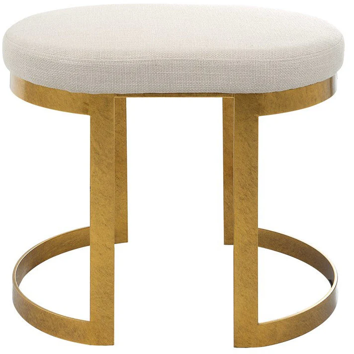 Uttermost Infinity White Linen Performance Fabric Seat Modern Antique Gold  Iron Small Bench