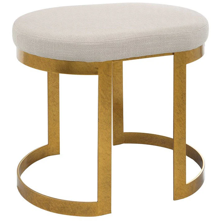 Uttermost Infinity White Linen Performance Fabric Seat Modern Antique Gold  Iron Small Bench - Image 3