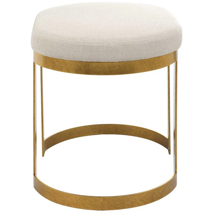 Uttermost Infinity White Linen Performance Fabric Seat Modern Antique Gold  Iron Small Bench - Image 4