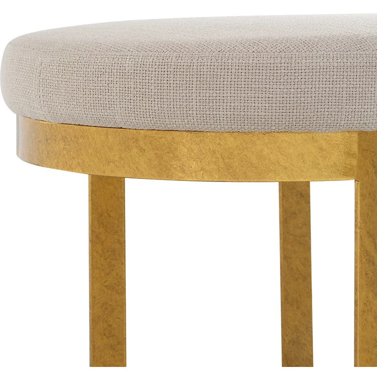 Uttermost Infinity White Linen Performance Fabric Seat Modern Antique Gold  Iron Small Bench - Image 5