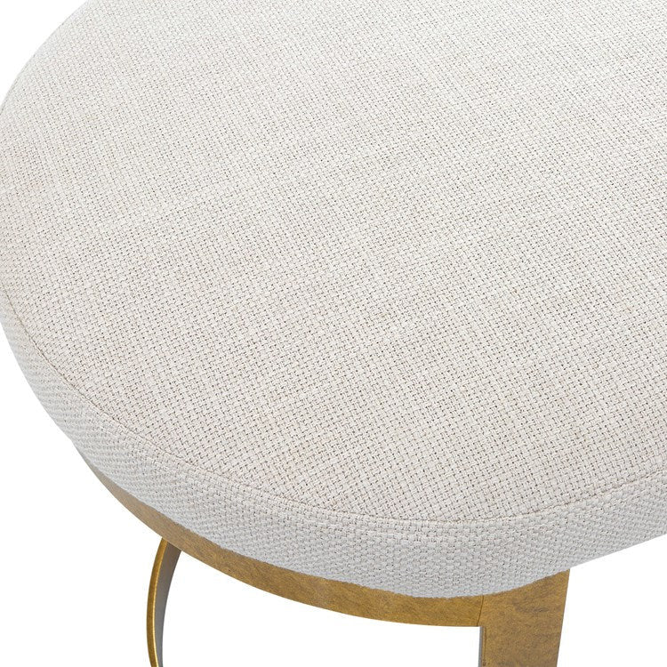 Uttermost Infinity White Linen Performance Fabric Seat Modern Antique Gold  Iron Small Bench - Image 7