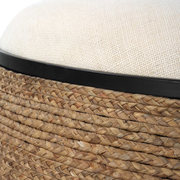 Uttermost Island Beige Performance Fabric Coastal Style Round Ottoman - Image 4