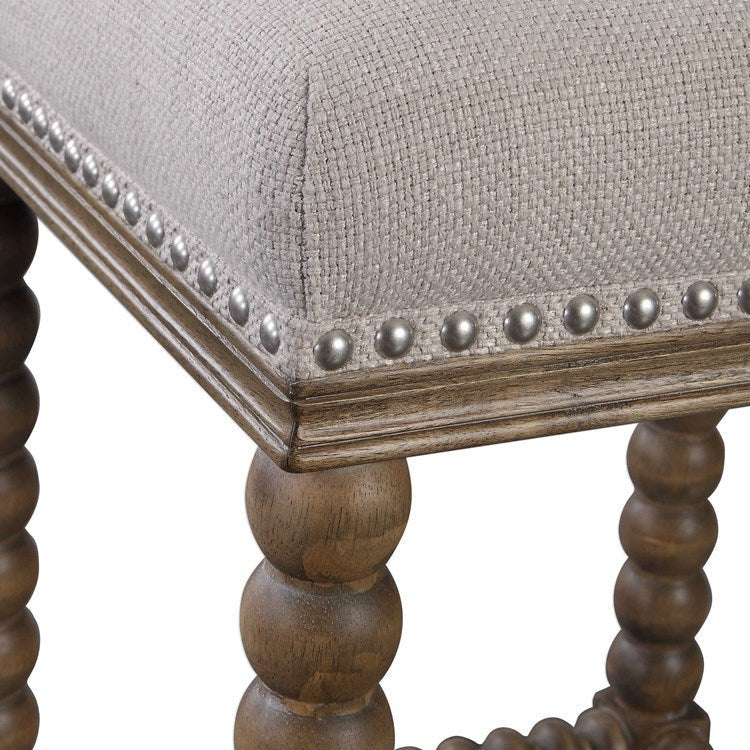 Uttermost Pryce Ivory Linen Performance Fabric Counter Stool With Wood Spindle Legs - Image 6