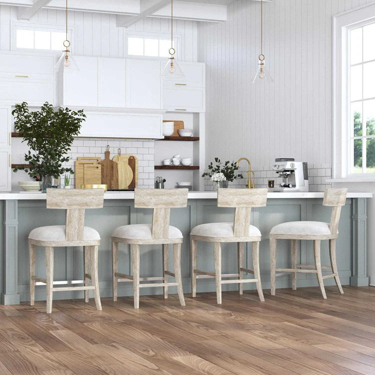 Uttermost Idris White Performance Fabric Whitewashed Wood Counter Stool