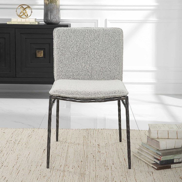 Uttermost Jacobsen Gray Boucle Fabric With Aged Black Iron Dining Chair - Image 3