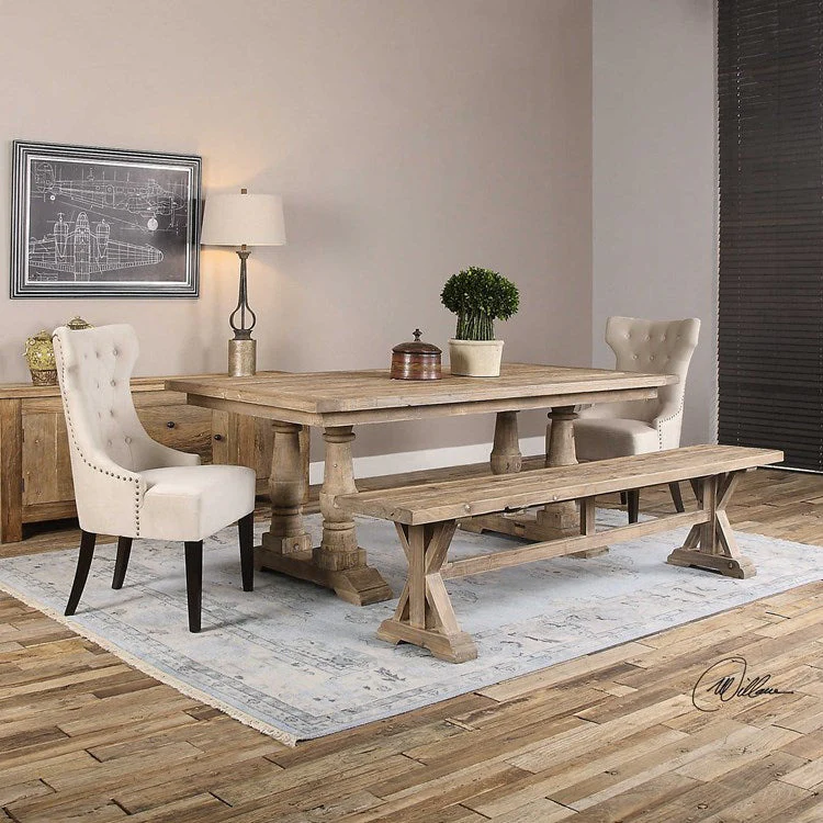 Uttermost Stratford Salvaged Fir Trestle Base Dining Bench - Image 3