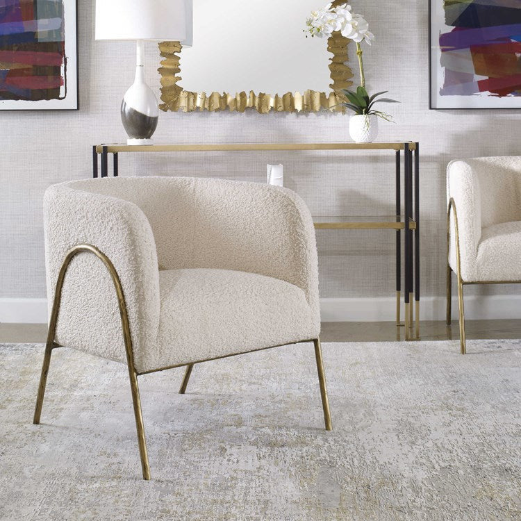 Uttermost Jacobsen Off-White Faux Shearling Barrel Accent Chair - Image 4