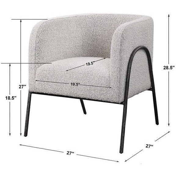 Uttermost Jacobsen Gray Boucle Fabric With Aged Black Iron Barrel Accent Chair - Image 10