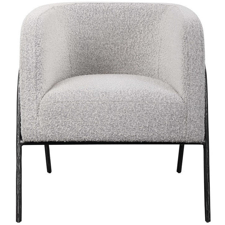 Uttermost Jacobsen Gray Boucle Fabric With Aged Black Iron Barrel Accent Chair - Image 3
