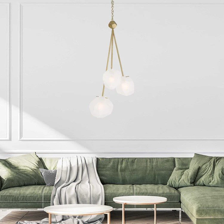 Uttermost Geodesic Frosted Geometric Shaped Glass With Matte Antique Brass Finish 3 Light Pendant