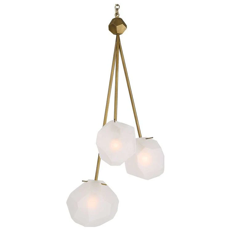 Uttermost Geodesic Frosted Geometric Shaped Glass With Matte Antique Brass Finish 3 Light Pendant - Image 4