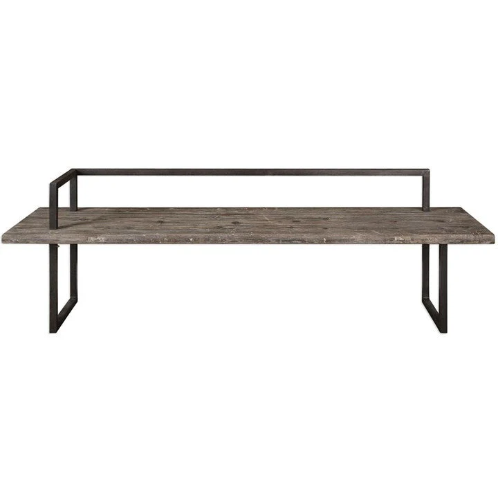 Uttermost Herbert Reclaimed Fir Wood Rustic Modern Aged Black Iron Bench - Image 2