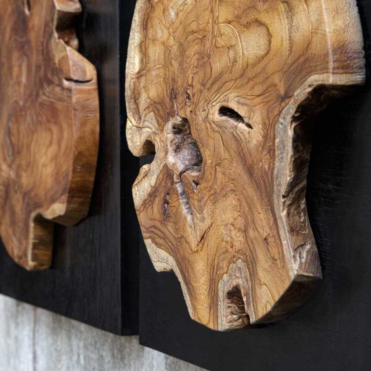 Uttermost Kolini Set of 3 Black Panels with Natural Teak Wood Wall Art Decor - Image 3