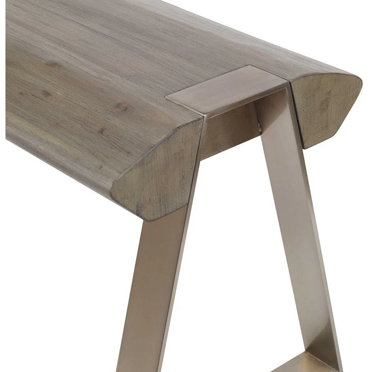 Uttermost Acai Gray Wash Wood Contemporary Pewter Metal Bench - Image 4
