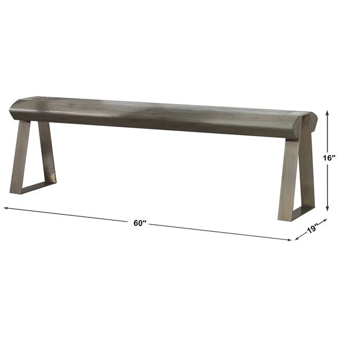 Uttermost Acai Gray Wash Wood Contemporary Pewter Metal Bench - Image 5