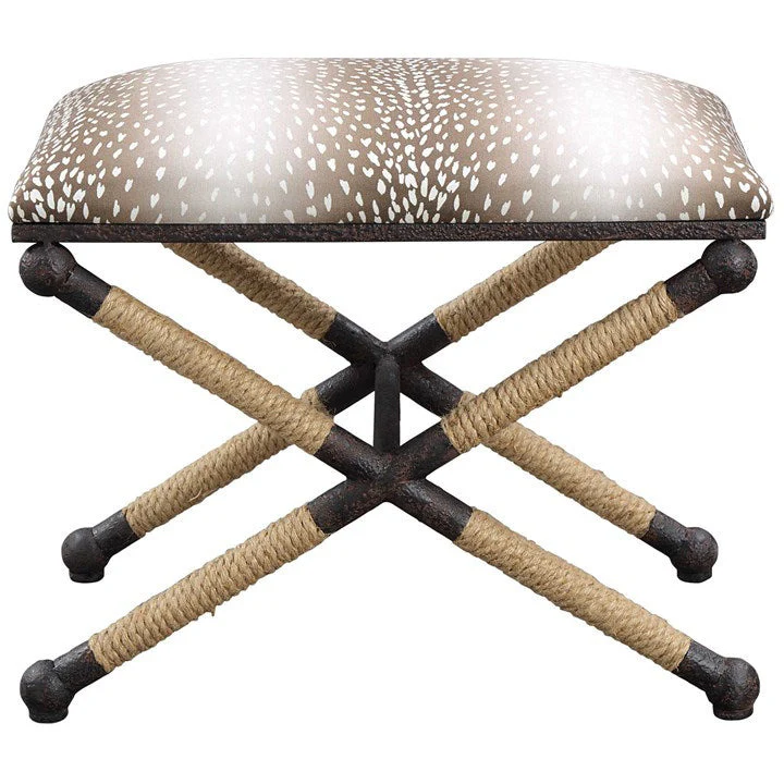 Uttermost Fawn Fabric Seat Natural Rope & Iron Small Bench - Image 2