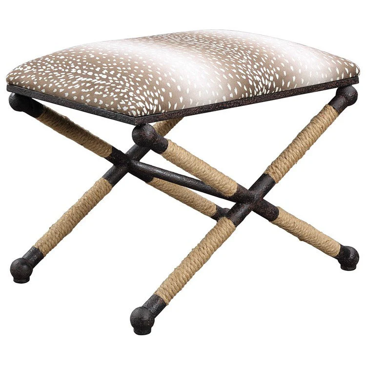 Uttermost Fawn Fabric Seat Natural Rope & Iron Small Bench - Image 3