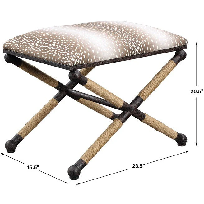 Uttermost Fawn Fabric Seat Natural Rope & Iron Small Bench - Image 7