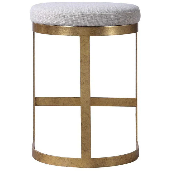 Uttermost Ivanna Off White Linen Performance Fabric Counter Stool With Antiqued Gold Iron Base - Image 5