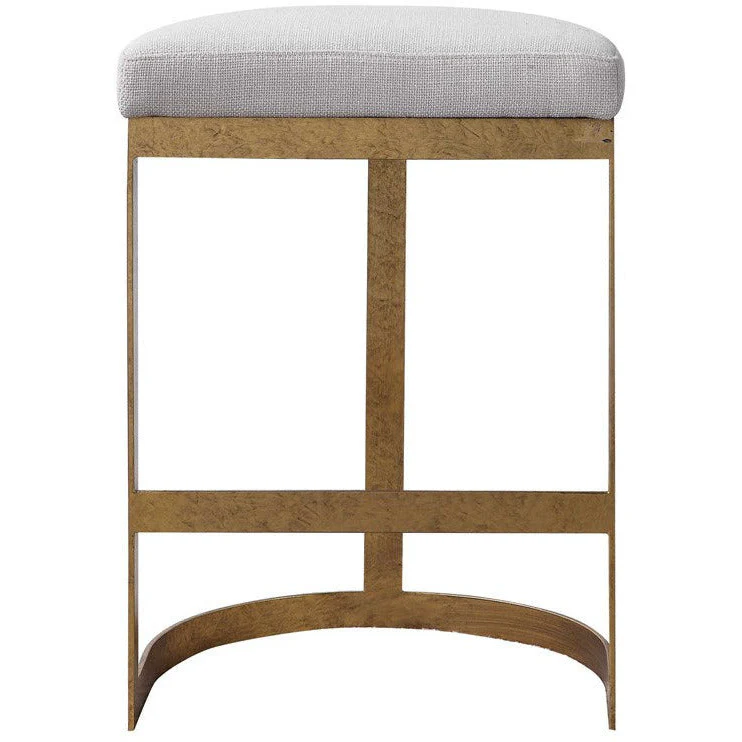 Uttermost Ivanna Off White Linen Performance Fabric Counter Stool With Antiqued Gold Iron Base - Image 6