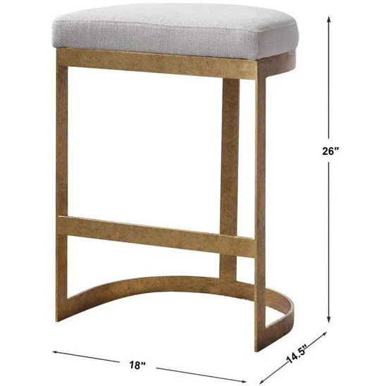 Uttermost Ivanna Off White Linen Performance Fabric Counter Stool With Antiqued Gold Iron Base - Image 9