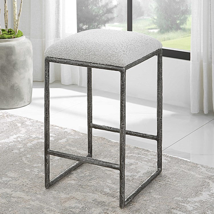 Uttermost Brisbane Ivory & Gray Boucle Fabric Counter Stool With Charcoal Finish Iron Base - Image 5