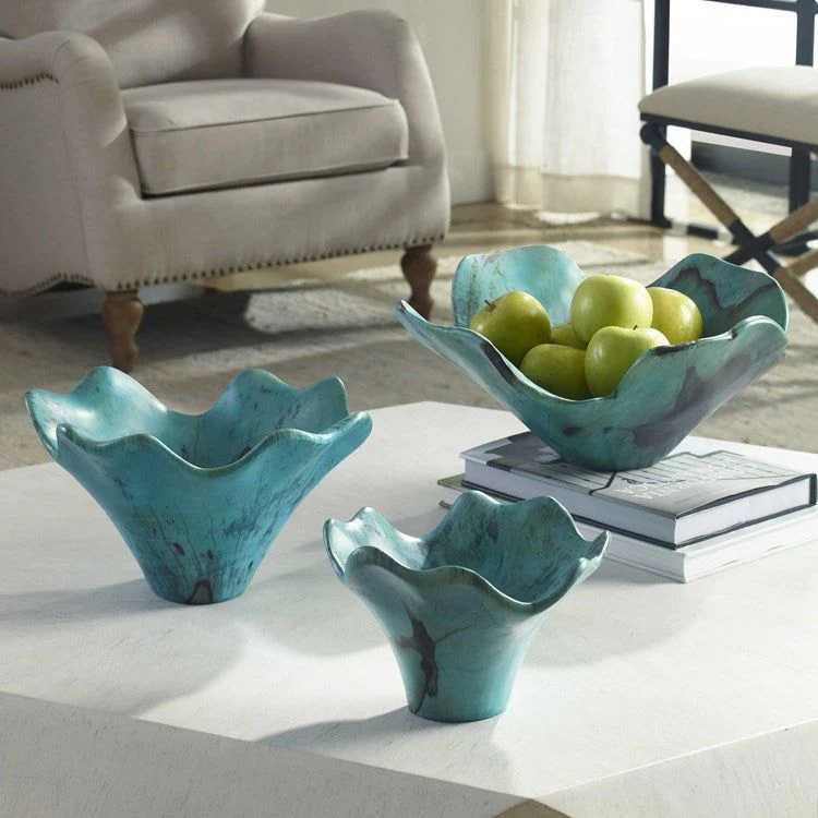 Uttermost Teo Set of 3 Soft Blue Green Tamarind Spalted Wood Wall Art Decor - Image 3