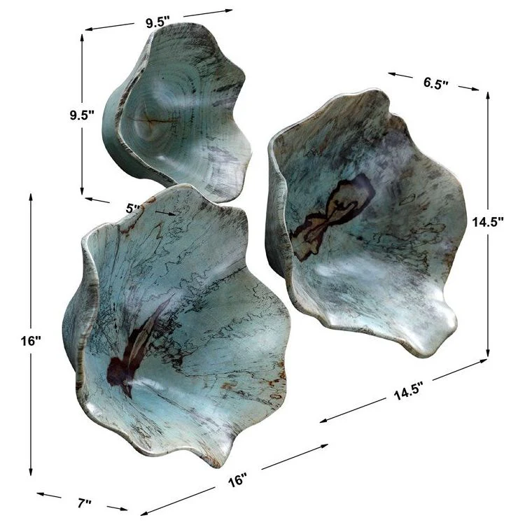 Uttermost Teo Set of 3 Soft Blue Green Tamarind Spalted Wood Wall Art Decor - Image 7