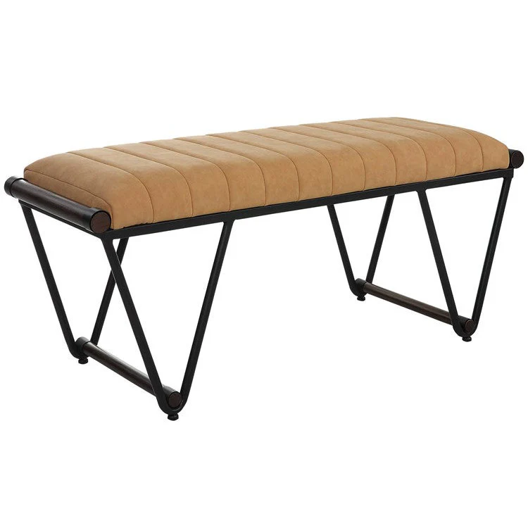 Uttermost Woodstock Rich Caramel Faux Suede Fabric Seat Cushion Modern Black Iron Bench - Image 3