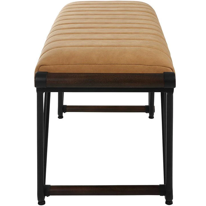 Uttermost Woodstock Rich Caramel Faux Suede Fabric Seat Cushion Modern Black Iron Bench - Image 4