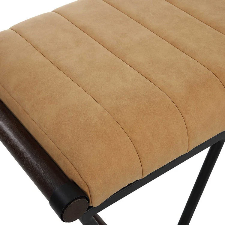 Uttermost Woodstock Rich Caramel Faux Suede Fabric Seat Cushion Modern Black Iron Bench - Image 5