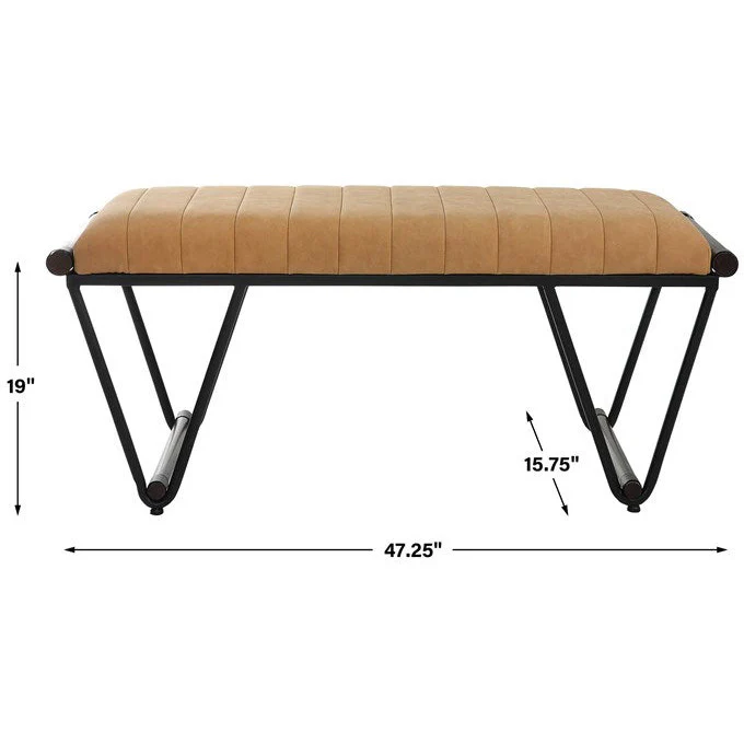 Uttermost Woodstock Rich Caramel Faux Suede Fabric Seat Cushion Modern Black Iron Bench - Image 7