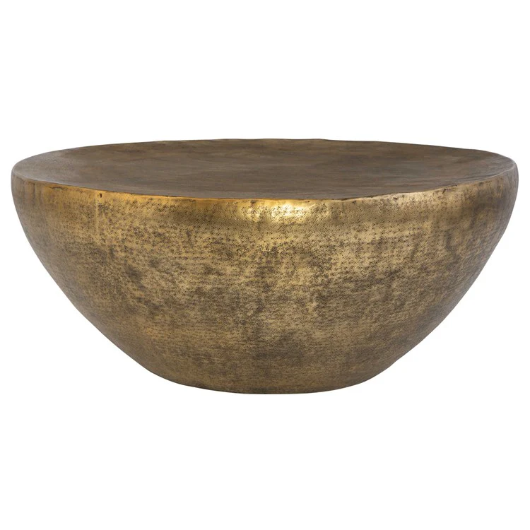 Uttermost Gilded Dome Antique Gold Hammered Aluminum Modern Round Coffee Table - Image 2