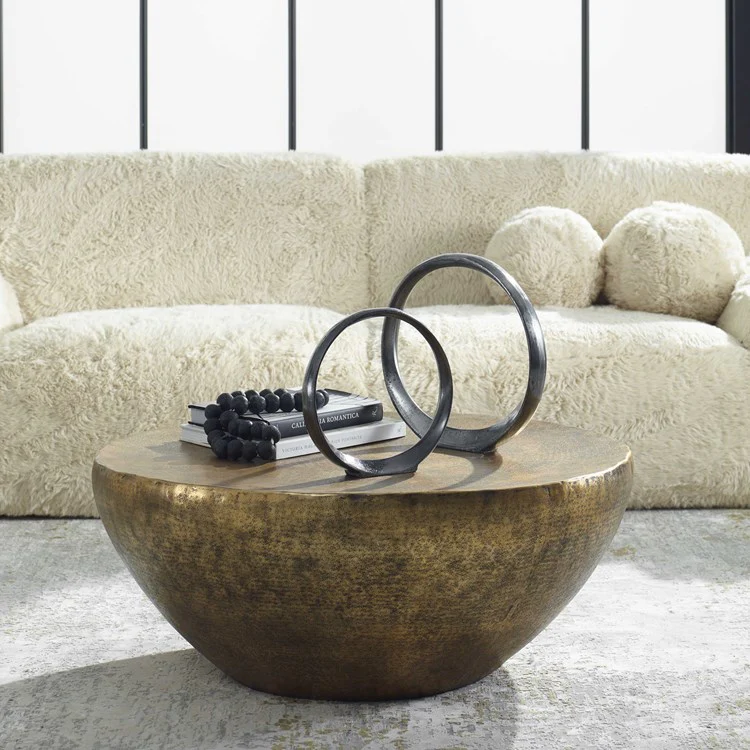 Uttermost Gilded Dome Antique Gold Hammered Aluminum Modern Round Coffee Table - Image 3