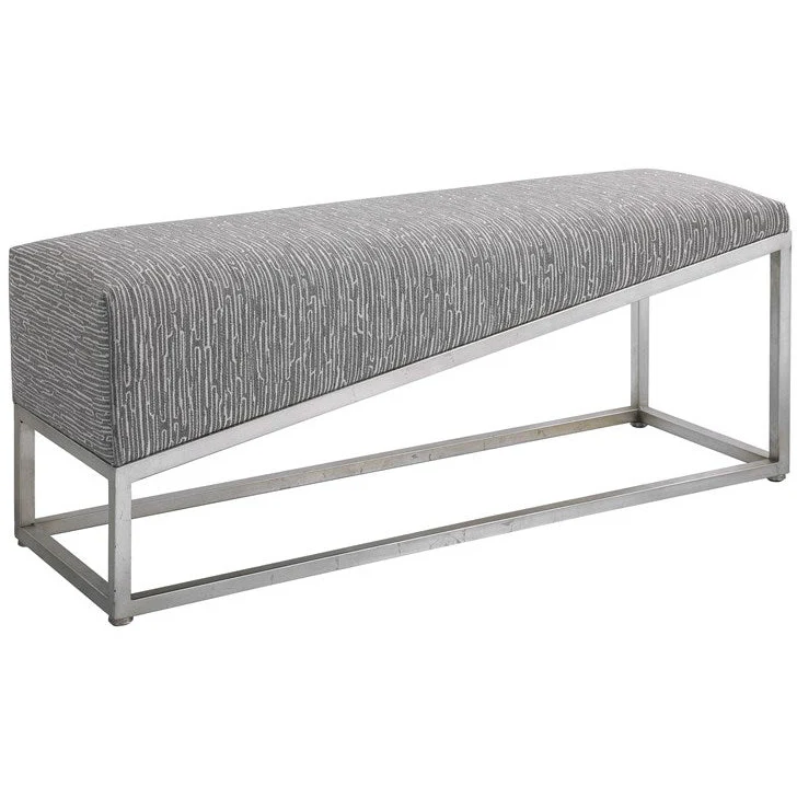 Uttermost Uphill Climb Gray Fabric Cushion Modern Brushed Silver Iron Bench - Image 2