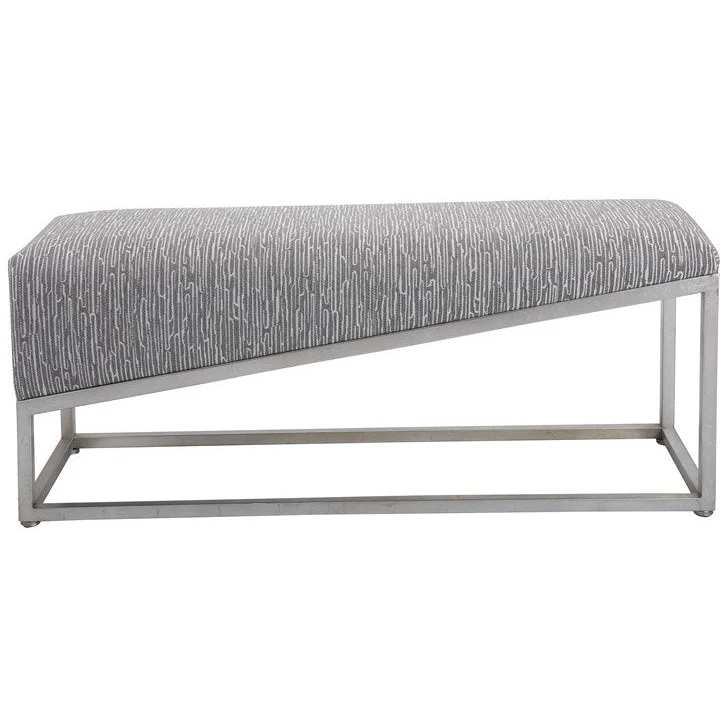 Uttermost Uphill Climb Gray Fabric Cushion Modern Brushed Silver Iron Bench - Image 4