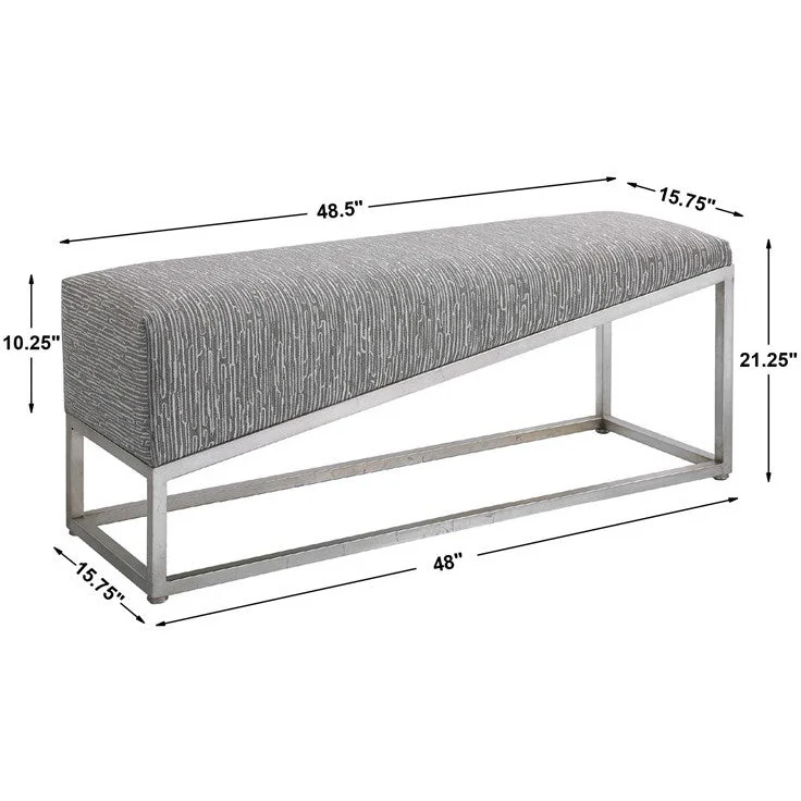 Uttermost Uphill Climb Gray Fabric Cushion Modern Brushed Silver Iron Bench - Image 6